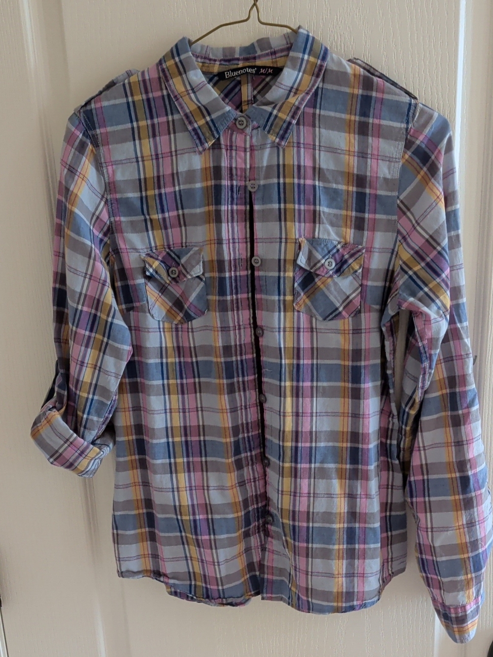 Bluenotes Plaid Button-Down Shirt in Blue, Pink and Yellow